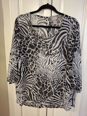 Chico's Black and White Animal Print Sheer Blouse